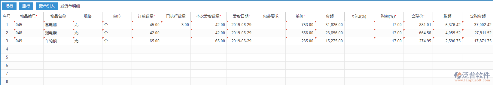 銷售訂單明細手動錄入效果發(fā)貨