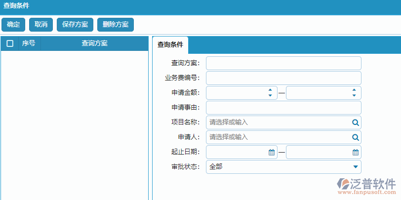 項(xiàng)目業(yè)務(wù)費(fèi)申請(qǐng)列表查詢條件設(shè)置