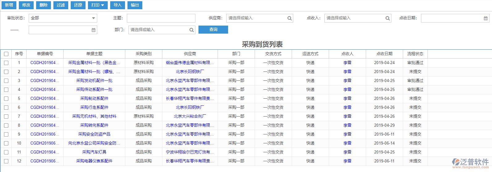 采購到貨列表