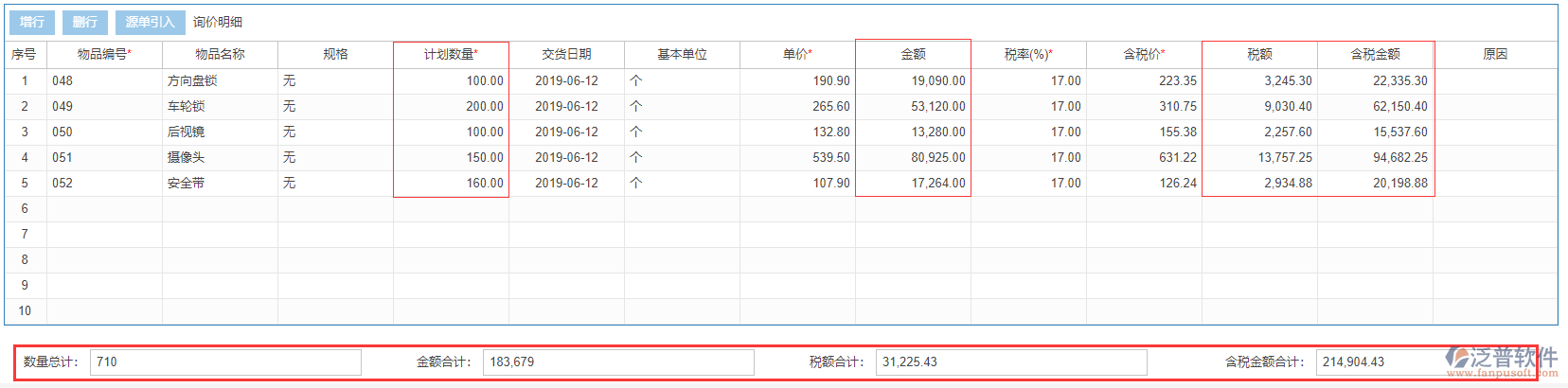 采購詢價表尾項