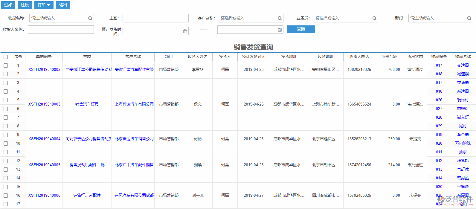 銷售發(fā)貨查詢