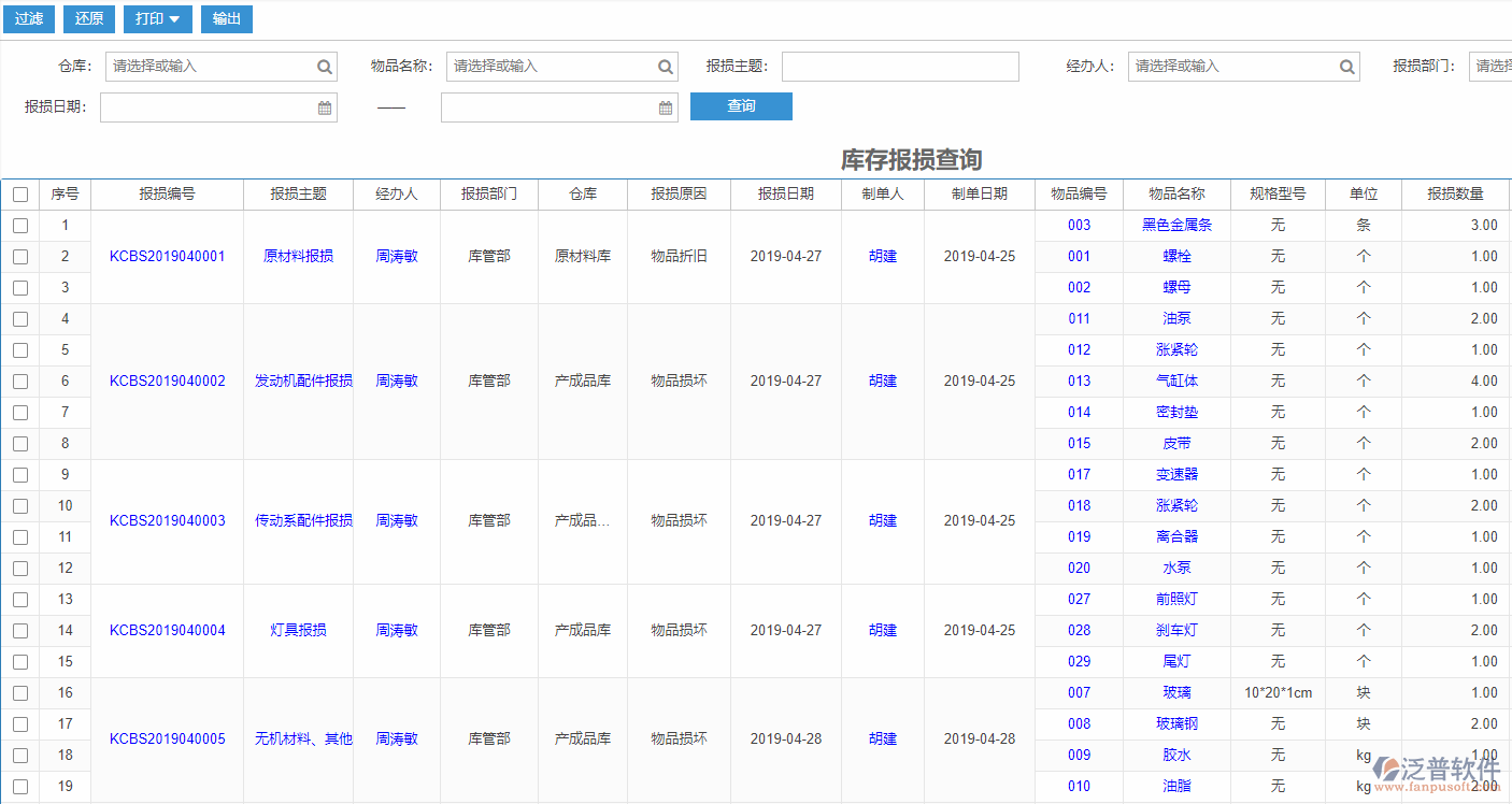 庫存報損查詢