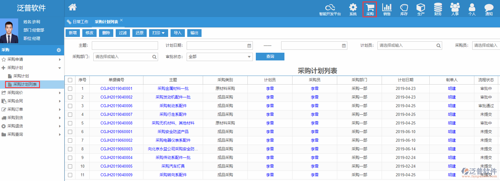 采購(gòu)計(jì)劃列表