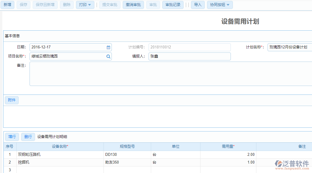 建筑工程設(shè)備需用計(jì)劃