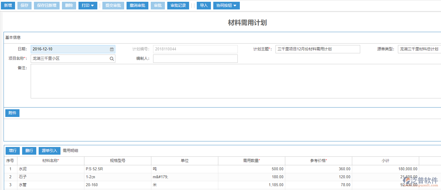 工程材料需用計(jì)劃