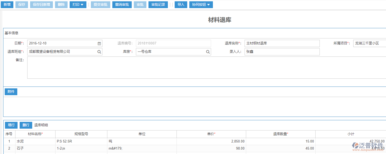 施工現(xiàn)場材料退庫