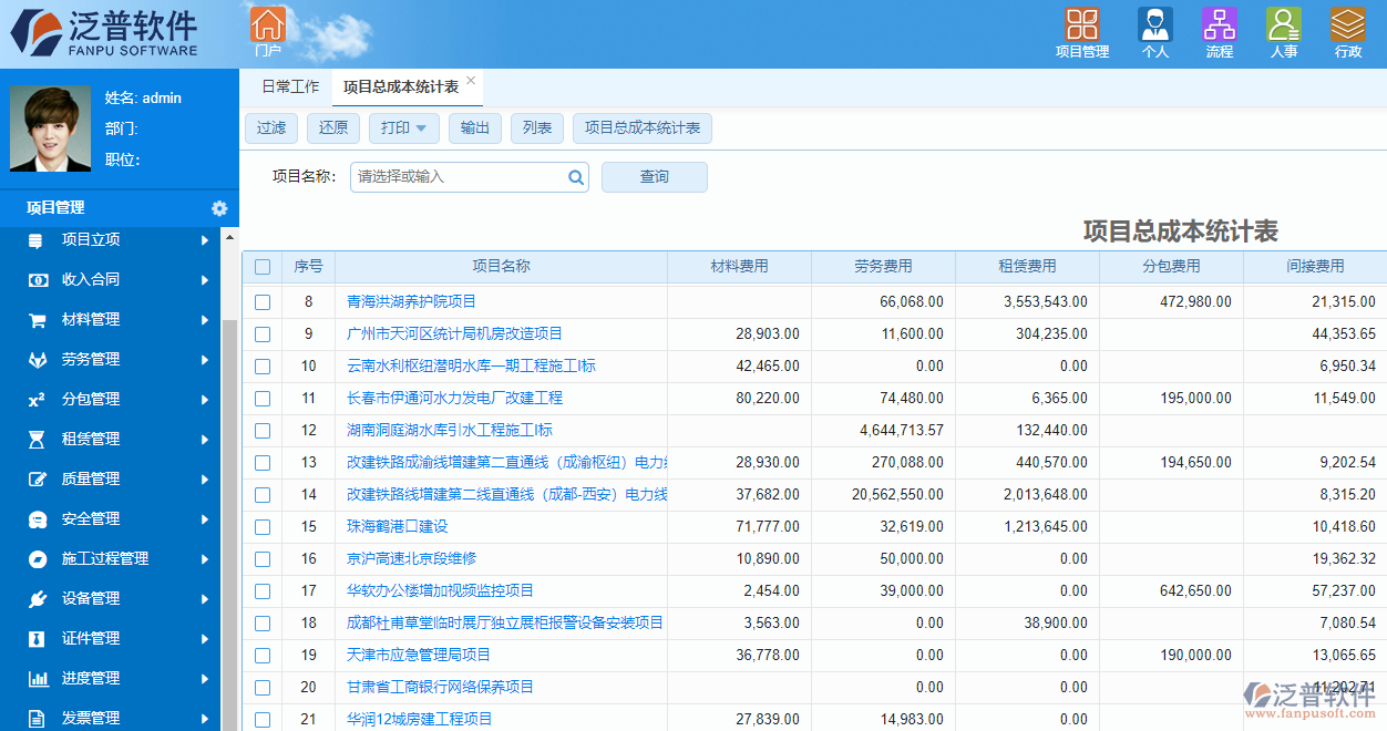 泛普項(xiàng)目管理系統(tǒng)成本管理