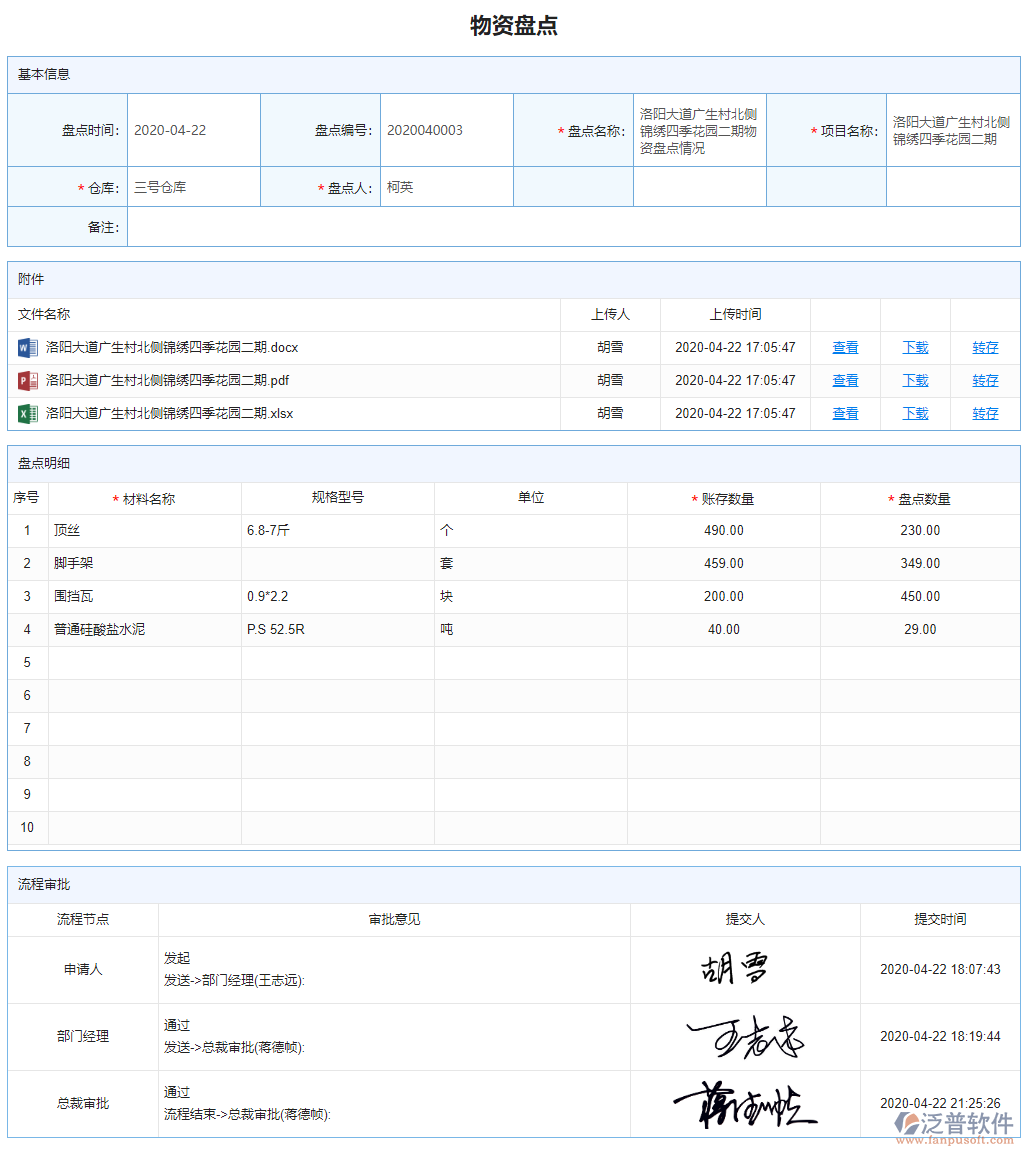 物資盤點(diǎn)信息