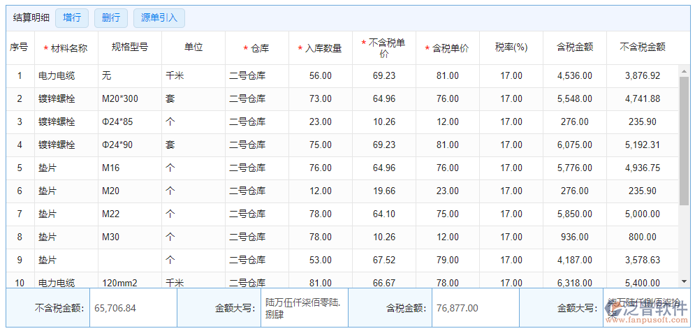 材料結(jié)算明細(xì)