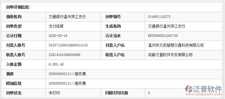 溫州市交投智慧交通科技有限公司簽約工程項目管理軟件匯款記錄附圖