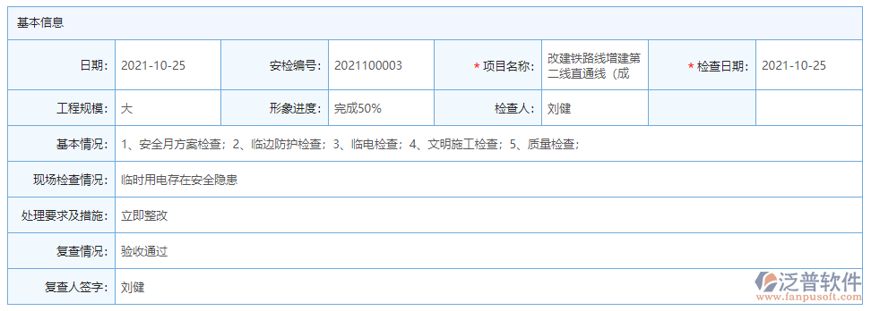 安全檢查記錄及整改基本信息