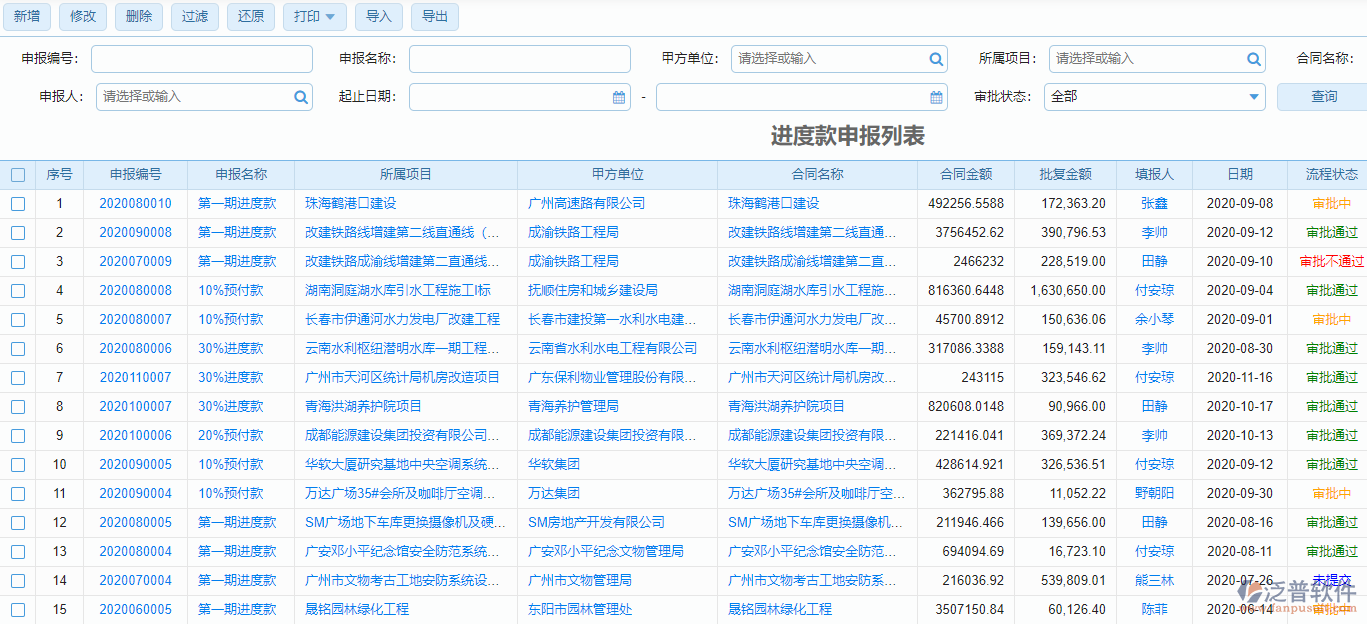 進(jìn)度款申報列表