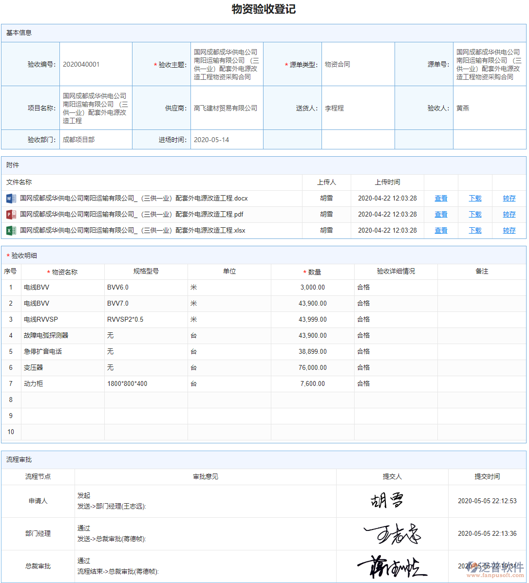 物資驗(yàn)收登記管理