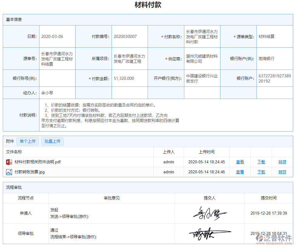 材料付款