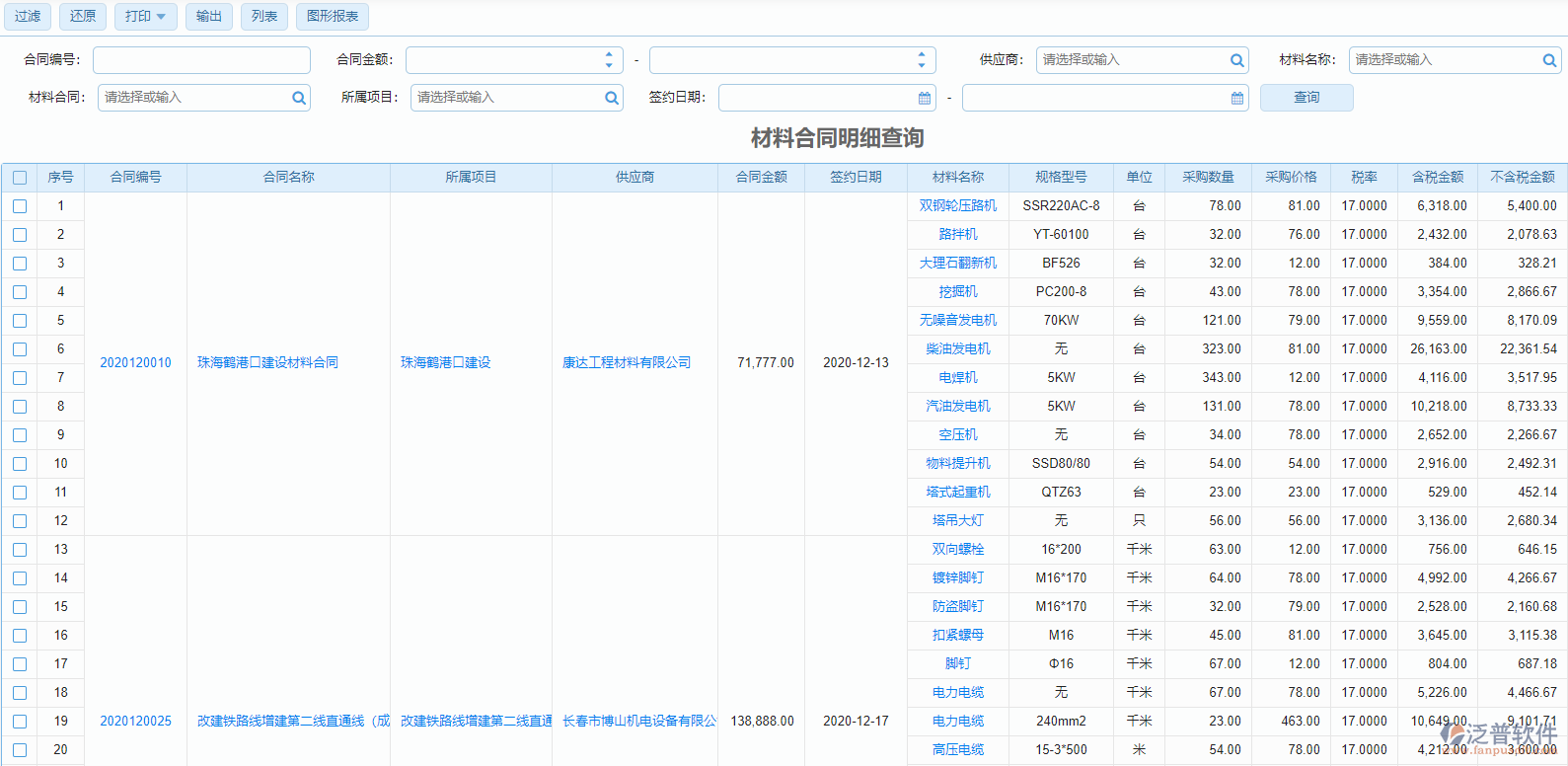 材料合同明細查詢