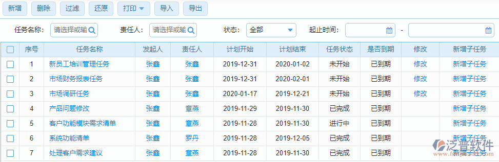 發(fā)起任務列表