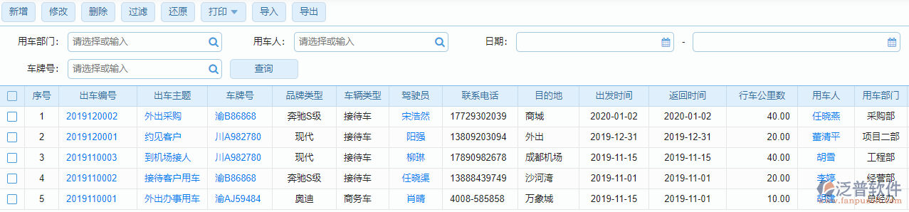 出車記錄列表
