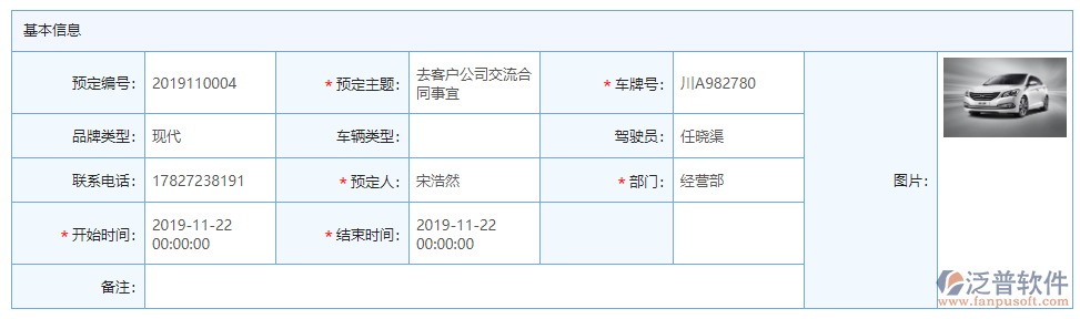 車輛預(yù)定基本信息