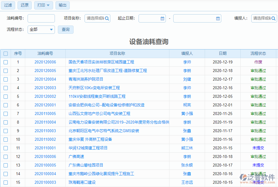 設(shè)備油耗查詢