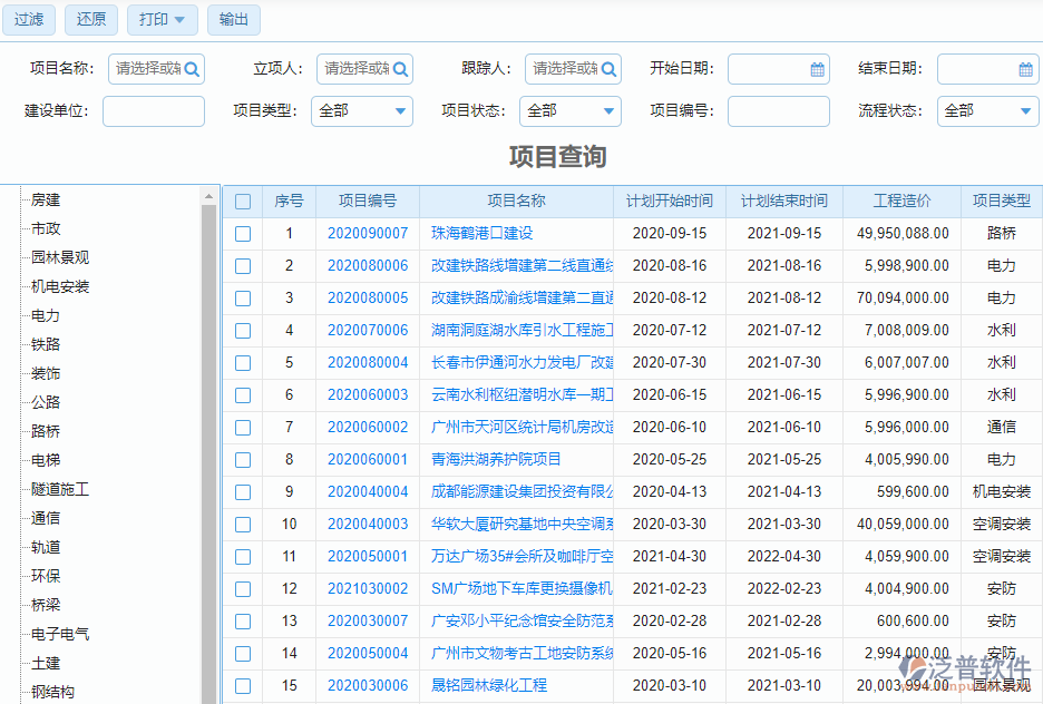 項目立項查詢