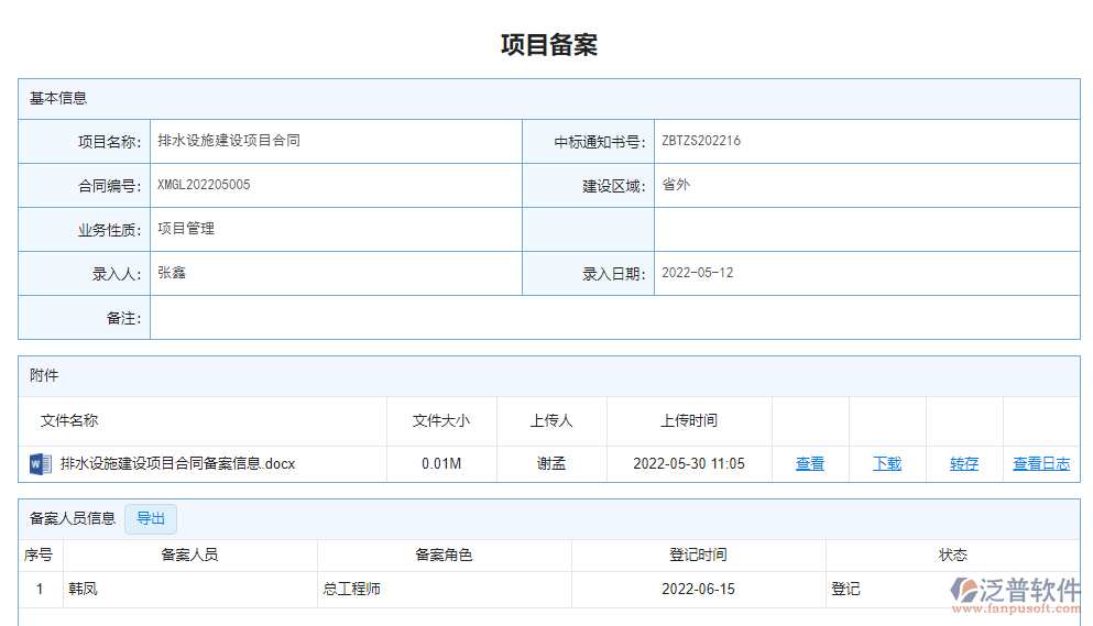 項(xiàng)目備案明細(xì)表