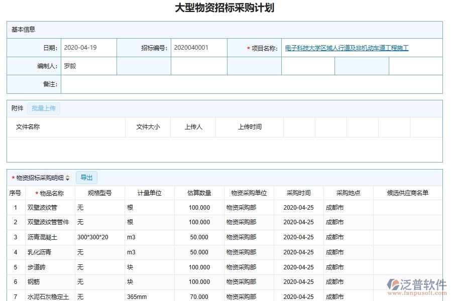 泛普軟件的市政工程企業(yè)管理系統(tǒng)如何有效提高招標(biāo)報(bào)表中大型設(shè)備物資采購(gòu)管理信息的管理