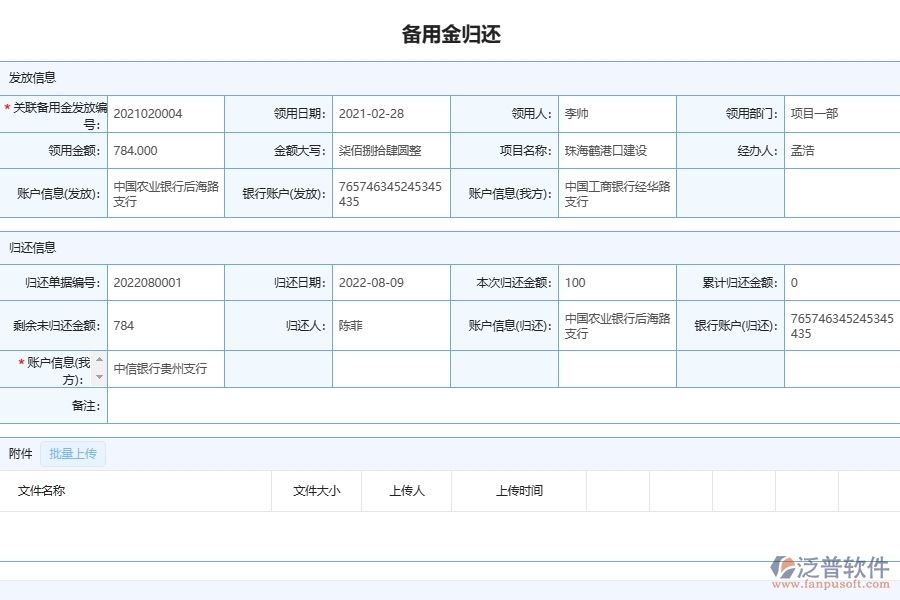 設(shè)備安裝建筑公司項目備用金單據(jù)及列表