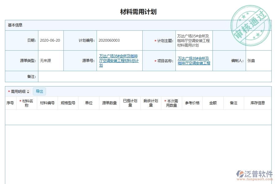 設(shè)備安裝工程材料需用進(jìn)場(chǎng)計(jì)劃的列表