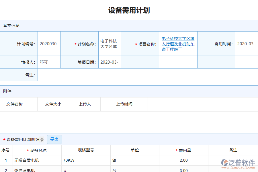 泛普電力工程管理系統(tǒng)中設(shè)備需用計(jì)劃的價(jià)值