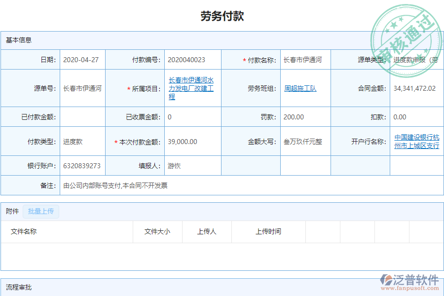 泛普電力工程企業(yè)管理系統(tǒng)中勞務(wù)付款的管控點(diǎn)及作用