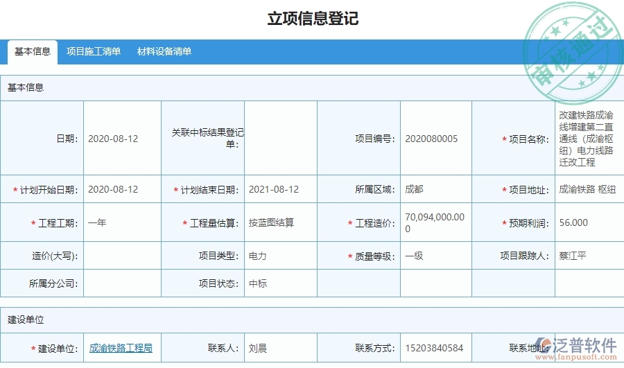 泛普電力工程企業(yè)管理中立項(xiàng)信息管理的管控點(diǎn)及作用