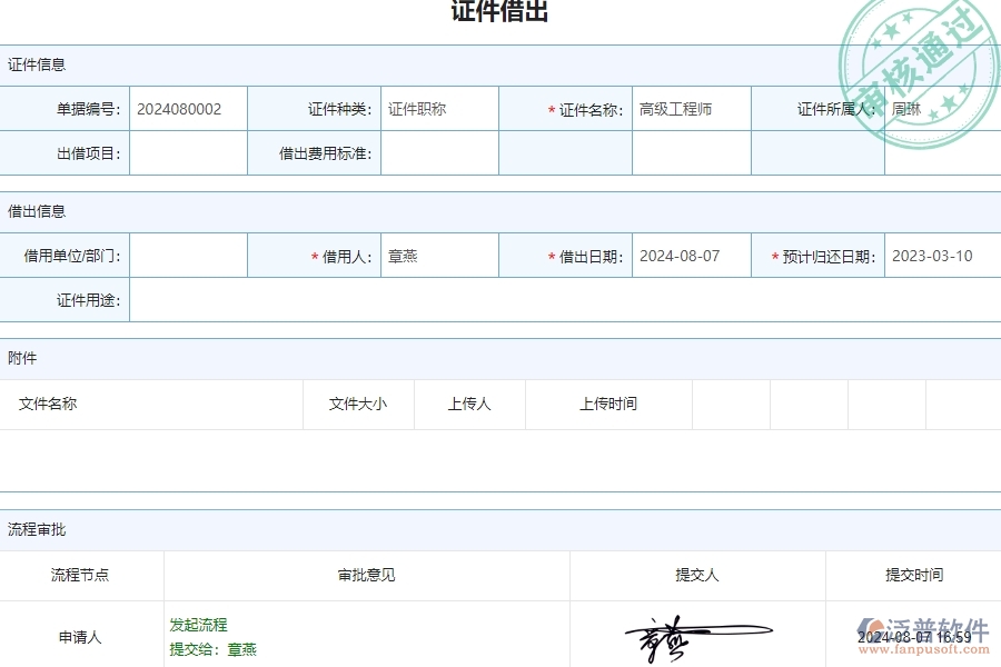 泛普電力工程企業(yè)管理系統(tǒng)如何有效提高證件借出管理