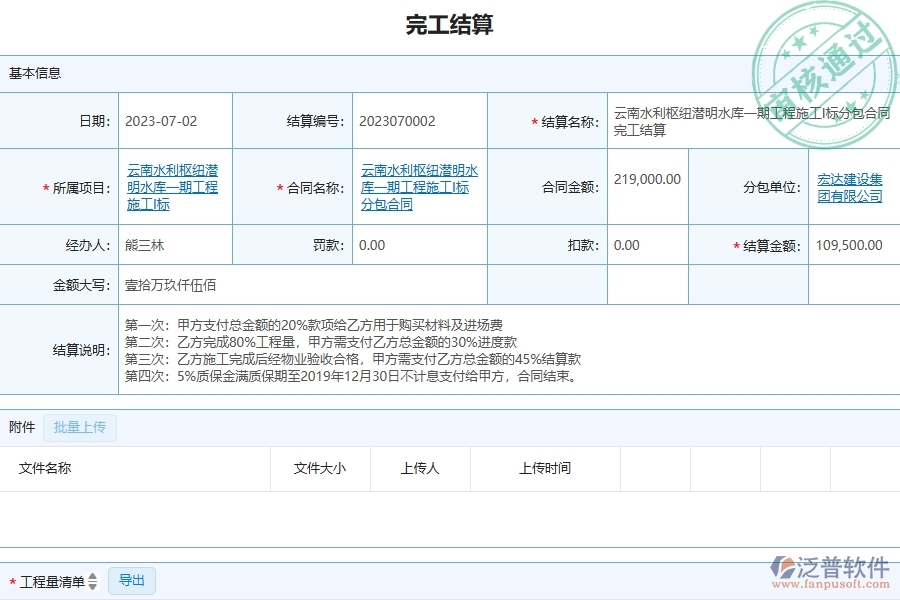 泛普軟件-弱電工程管理系統(tǒng)在完工結(jié)算(分包)中的應(yīng)用場(chǎng)景