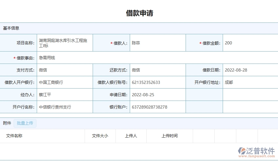 三、泛普軟件-機電工程企業(yè)管理系統(tǒng)中的借款申請列表主要內(nèi)容