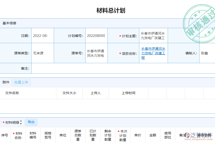 泛普軟件-弱電工程施工企業(yè)管理系統(tǒng)中材料總計(jì)劃列表的價(jià)值