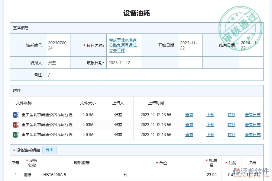 三、泛普軟件-幕墻工程企業(yè)管理系統(tǒng)中設(shè)備油耗列表管理的核心功能