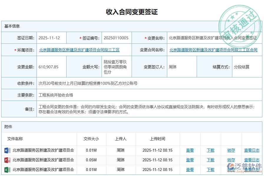 泛普軟件-的路橋工程項(xiàng)目管理系統(tǒng)在收入合同變更簽證管理中的方案