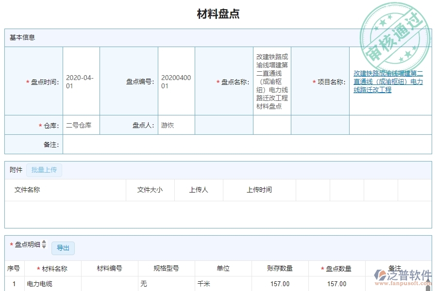 　三、泛普軟件-機(jī)電工程企業(yè)管理系統(tǒng)中材料盤(pán)點(diǎn)明細(xì)查詢(xún)的主要功能