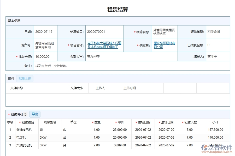 泛普軟件-市政工程企業(yè)管理系統(tǒng)如何有效提高租賃管理中的租賃結(jié)算