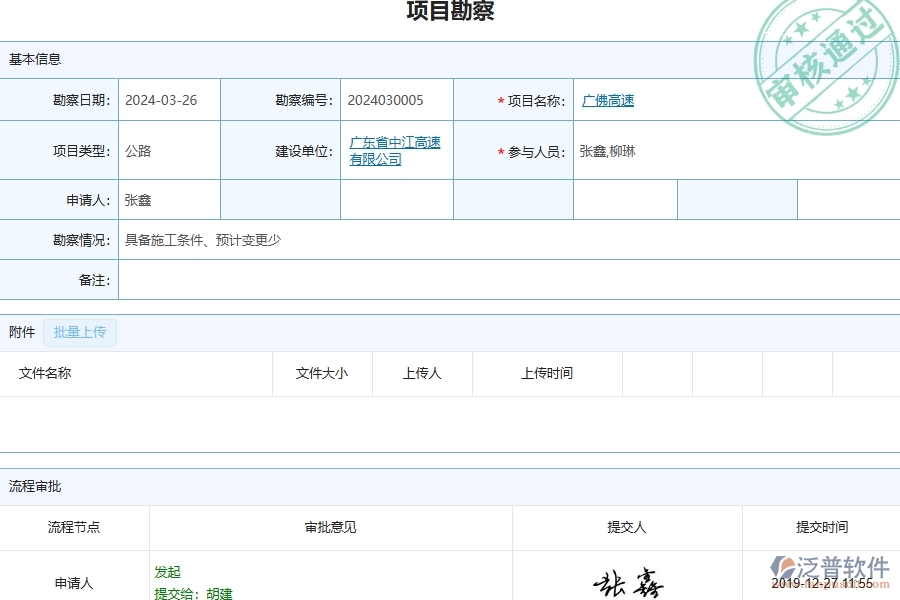 泛普軟件-公路工程企業(yè)管理系統(tǒng)中項(xiàng)目勘察主要功能