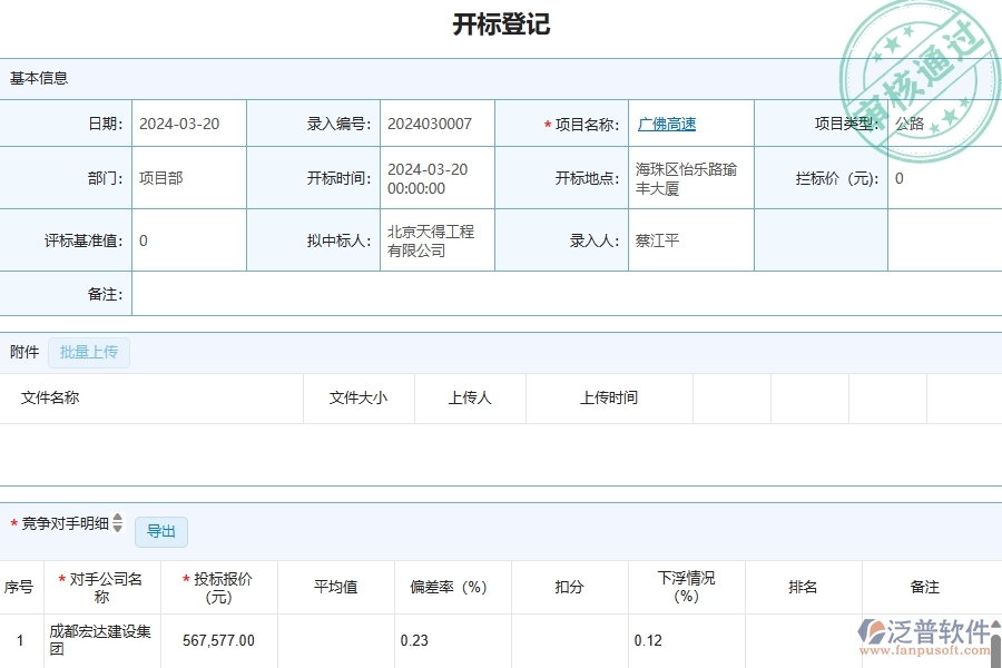 三、泛普軟件-公路工程管理系統(tǒng)中開(kāi)標(biāo)登記的競(jìng)爭(zhēng)優(yōu)勢(shì)