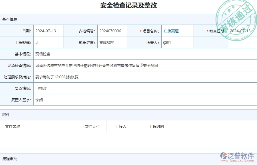 三、泛普軟件-公路工程企業(yè)管理系統(tǒng)中的安全檢查記錄列表主要內(nèi)容