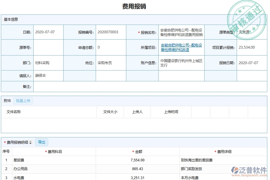 泛普軟件-的機(jī)電工程項(xiàng)目管理系統(tǒng)在費(fèi)用報(bào)銷管理中的方案