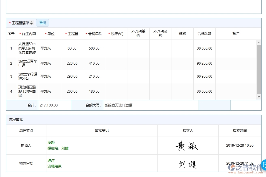 泛普軟件-市政工程企業(yè)管理系統(tǒng)中的施工勞務分包合同匯總單據(jù)及列表