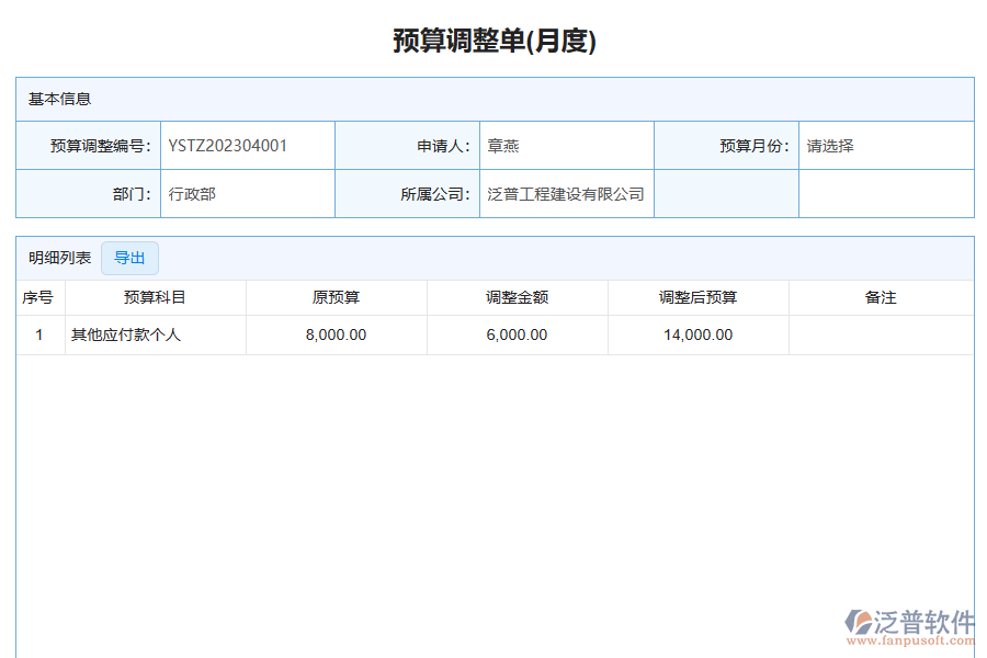 泛普軟件-園林工程企業(yè)管理系統(tǒng)中預(yù)算調(diào)整單列表的價(jià)值