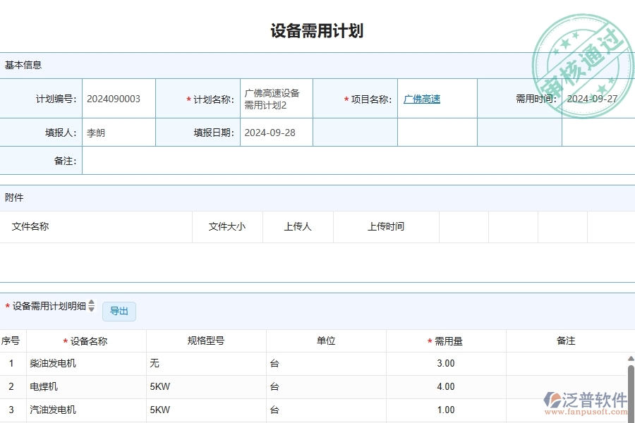 泛普軟件-公路工程項(xiàng)目管理系統(tǒng)在設(shè)備需用計(jì)劃列表中的價(jià)值