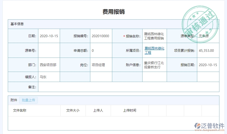 三、泛普軟件-園林工程企業(yè)管理系統(tǒng)中費用報銷查詢管理的核心功能