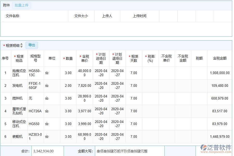 泛普軟件-公路工程企業(yè)管理系統(tǒng)中租賃合同報表的主要功能