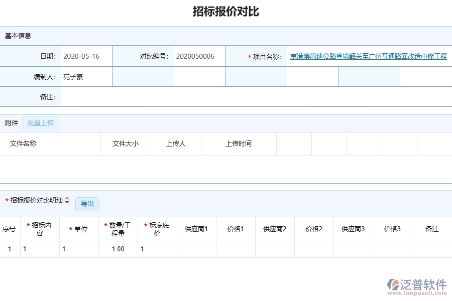 泛普軟件-路橋工程管理系統(tǒng)中招標(biāo)報價對比查詢的注意事項