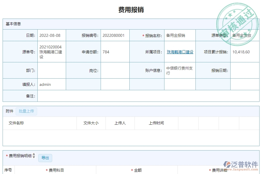 三、泛普軟件-幕墻工程管理系統(tǒng)中費用報銷列表的主要功能